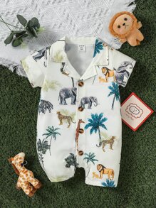 Đứa bé trai Thú vật & Bản in nhiệt đới Áo sơ mi Romper - Màu be - Xem 1