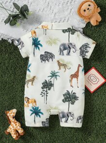 Đứa bé trai Thú vật & Bản in nhiệt đới Áo sơ mi Romper - Màu be - Xem 2