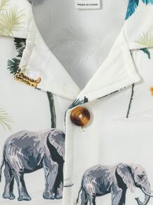 Đứa bé trai Thú vật & Bản in nhiệt đới Áo sơ mi Romper - Màu be - Xem 3