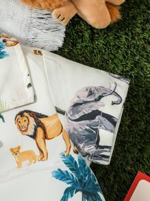 Đứa bé trai Thú vật & Bản in nhiệt đới Áo sơ mi Romper - Màu be - Xem 4