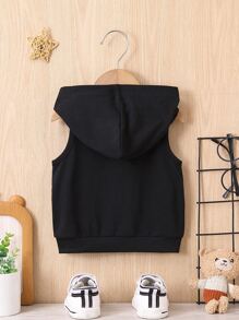 Baby Boy Bear Print Hooded Tank Top - Black - View 2