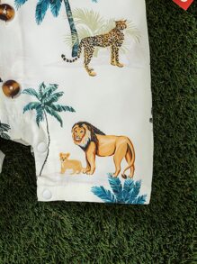 Đứa bé trai Thú vật & Bản in nhiệt đới Áo sơ mi Romper - Màu be - Xem 5