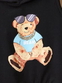 Baby Boy Bear Print Hooded Tank Top - Black - View 3