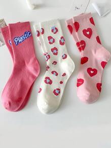 3雙愛心圖案中筒襪 - 彩色 - 查看 3