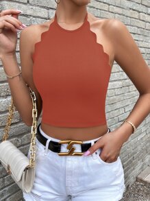 SHEIN Privé Áo khoác và áo lót dành cho xe tăng nữ Lộ Lưng Sò điệp Buộc lại màu trơn Giải trí - Màu Cam cháy - Xem 4