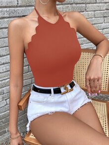 SHEIN Privé Áo khoác và áo lót dành cho xe tăng nữ Lộ Lưng Sò điệp Buộc lại màu trơn Giải trí - Màu Cam cháy - Xem 6