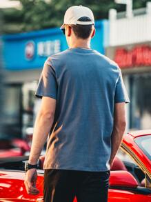 Hombres Camiseta con diseño de parche - Azul Marino - Ver 2