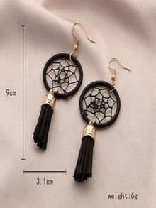 Tassel & Round Drop Earrings - Black - View 4