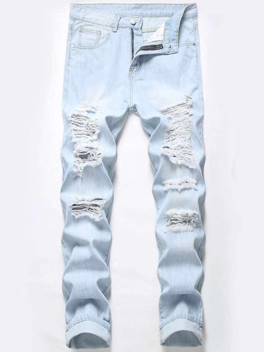 Hombres Jeans ajustados desgarro crudo