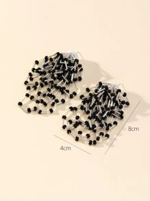 Bead Tassel Drop Earrings - Black and White - View 3