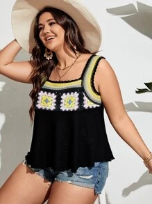 SHEIN Holidaya Top floral panel de croché ancho con tira - Negro - Ver 5