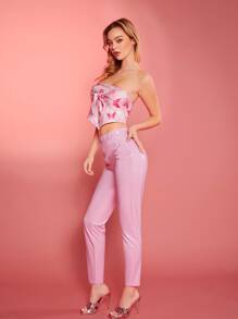 SHEIN ICON Solid PU Leather Skinny Pants - Baby Pink - View 4