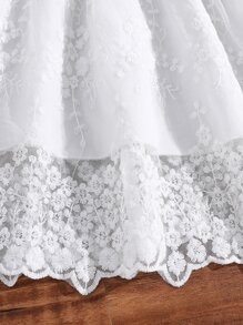 Girls Cold Shoulder Lace Overlay Dress - White - View 3