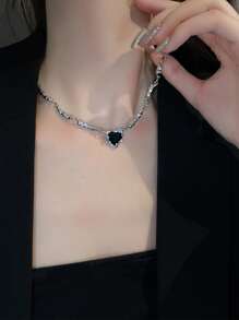 Collar de cadena con adorno de corazón - Plateado - Ver 2