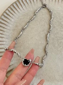 Collar de cadena con adorno de corazón - Plateado - Ver 4