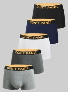 Men 5pcs Slogan Tape Waist Boxer Brief - Multicolor - View 1