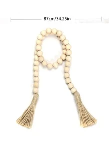 1 件木质珠流苏装饰壁挂，装饰串珠流苏波西米亚风格装饰，适用于桌椅和门，家居装饰最佳礼物 - 米色 - 查看 2