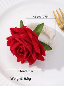 2pcs Polyester Napkin Ring, Romantic Rose Design Napkin Ring Holder For Kitchen Dining Table - Rose Red - View 2