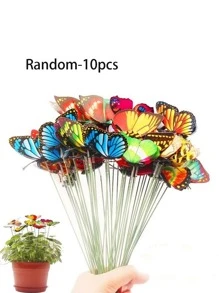 10pcs Colorful Butterfly Stakes, 3D Artificial Butterfly Decor, Garden & Patio Decor, Random Pattern - Multicolor - View 2