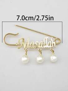 2pcs Letter & Faux Pearl Decor Pin - Silver - View 2