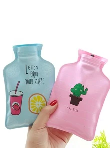 1 bolsa de agua caliente aleatoria con gráfico de dibujos animados, taza de dibujos animados y calentador de manos de PVC con estampado de limón para el hogar - Multicolor - Ver 3