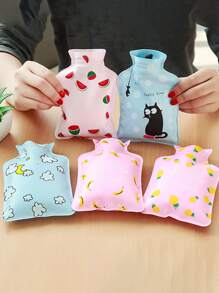 1 bolsa de agua caliente aleatoria con gráfico de dibujos animados, taza de dibujos animados y calentador de manos de PVC con estampado de limón para el hogar - Multicolor - Ver 4