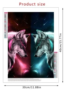 狼印花DIY鑽石畫不附框架 - 彩色 - 查看 3