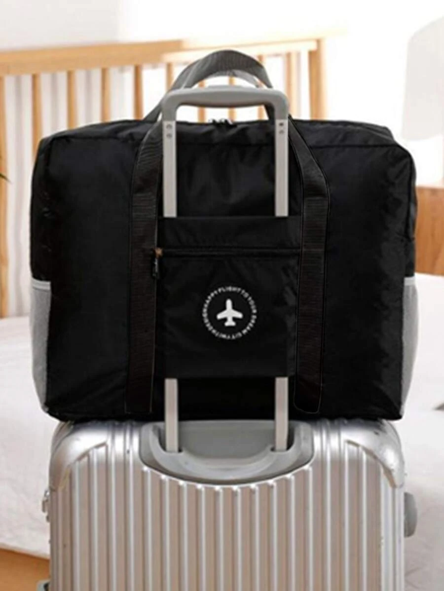 1入組字母圖案收納滌綸防水旅行收纳包適用於旅行 - 黑色 - 查看 1