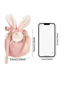 1 pieza Bolsa de regalo roja, bolsa de regalo con detalle de cordón de poliéster con diseño creativo de Orejas de conejo para boda, fiesta - Burdeos - Ver 2