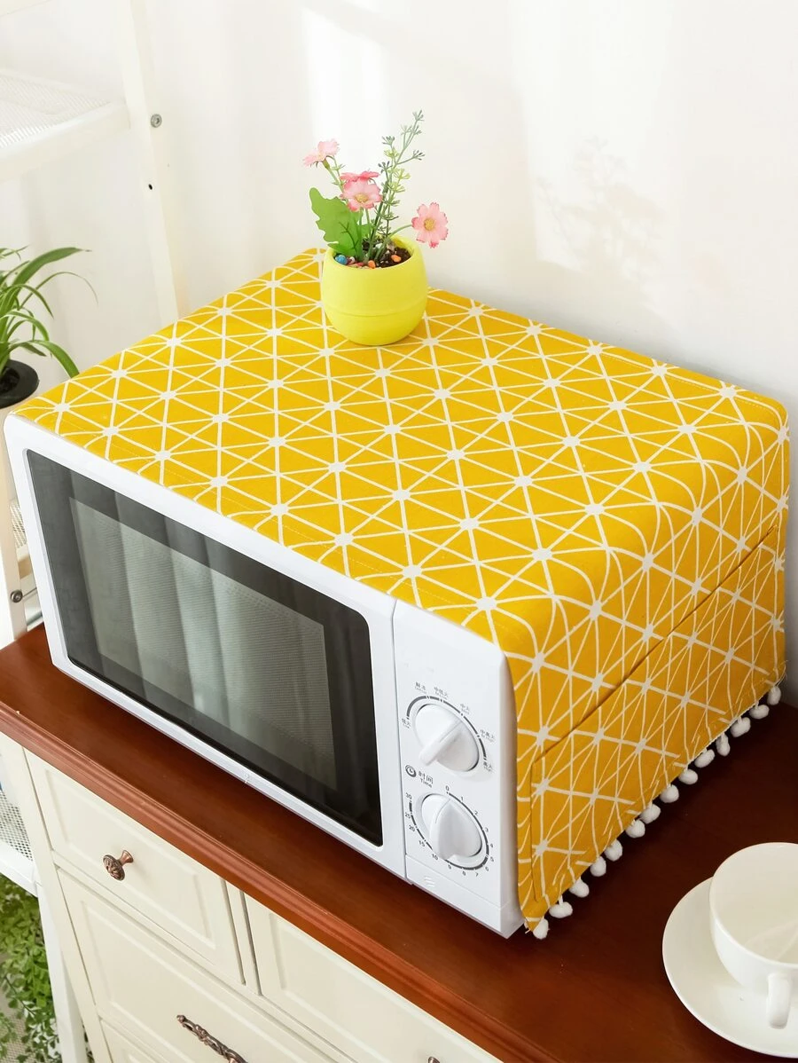 Geometric Pattern Print Microwave Oven Cover - Yellow - View 1