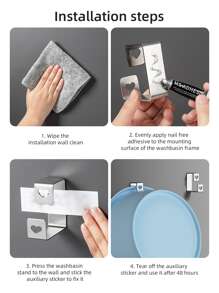 1pc Stainless Steel Washbasin Storage Rack - Grey - View 4