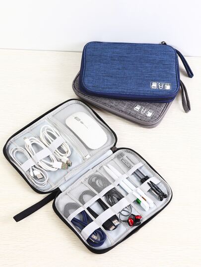 حقيبة تخزين كبل بيانات نمط الملمس وحقيبة منظم ملحقات إلكترونية بوليستر متعددة الوظائف وللسفر