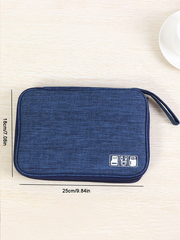 1pc Texture Pattern Data Cable Storage Bag, Multifunction Polyester Electronic Accessory Organizer Bag, For Travel