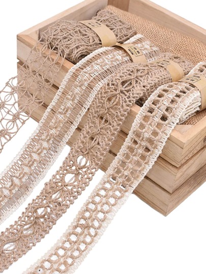 4 قطع من الحبل الخشن اليدوي المصنوع من الكتان، ديكور عتيق مزين بالدانتيل، شريط مزخرف محبوك للحرف اليدوية، مناسب لديكور الهدايا والأعياد والمنزل وعيد الميلاد