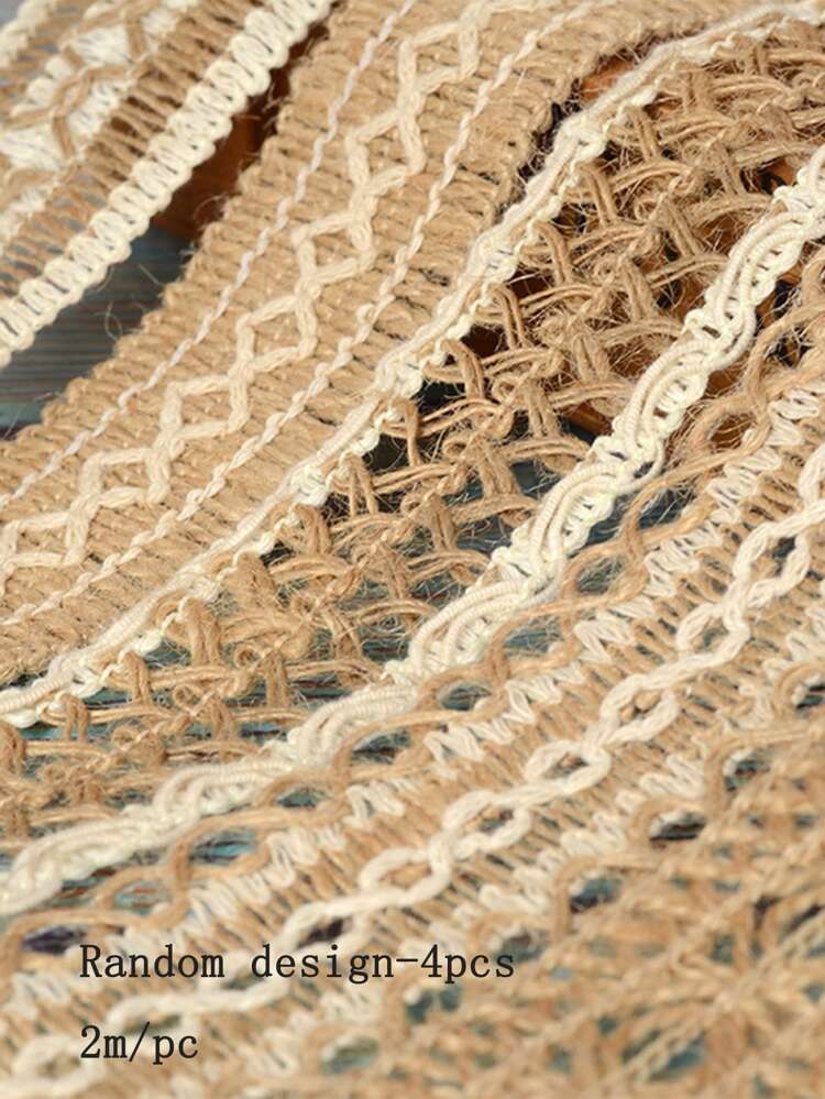 4개 수제 황마 로프, DIY & 린넨 소재 레이스 빈티지 장식, 공예 엮인 넓은 테두리 리본, 축제 선물 장식, 홈 장식, 크리스마스에 적합