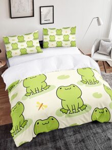 Cartoon Frog Print Duvet Cover Set Without Filler - Multicolor - View 4