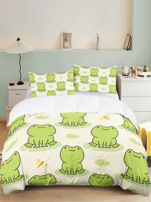 Cartoon Frog Print Duvet Cover Set Without Filler - Multicolor - View 6
