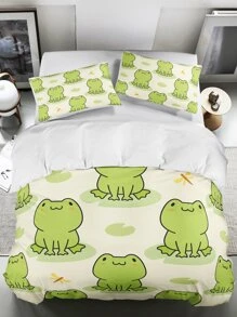 Cartoon Frog Print Duvet Cover Set Without Filler - Multicolor - View 7