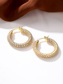 水鑽裝飾圓耳環 - 金黃色 - 查看 2