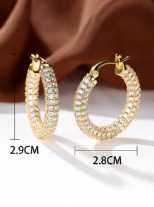 水鑽裝飾圓耳環 - 金黃色 - 查看 3