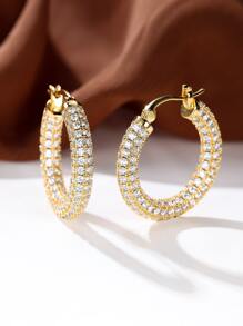 水鑽裝飾圓耳環 - 金黃色 - 查看 5