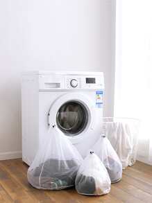 ROMWE 1pc Drawstring Mesh Laundry Bag, White Large Laundry Basket For Washing Machine - White - View 1