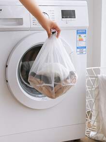 ROMWE 1pc Drawstring Mesh Laundry Bag, White Large Laundry Basket For Washing Machine - White - View 6