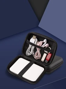 1pc Portable Data Cable Storage Bag, Black Electronic Product Bag For Outdoor - Black - View 3