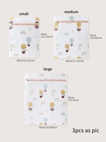 3 piezas bolso de lavandería con malla con estampado de dibujos animados - Blanco - Ver 2