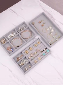 1 Pieza Caja De Almacenamiento De Joyas, Bandeja Simple De Joyas De Tela Gris Para El Hogar, Regalo Para El Día De San Valentín - Gris - Ver 1