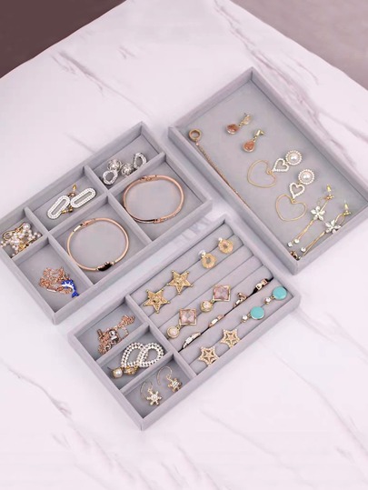 1pc Jewelry Storage Box, Simple Grey Fabric Jewelry Tray For Home, Gift For Valentine's Day