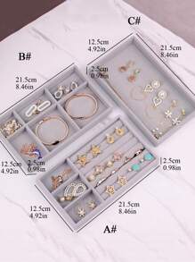 1 Pieza Caja De Almacenamiento De Joyas, Bandeja Simple De Joyas De Tela Gris Para El Hogar, Regalo Para El Día De San Valentín - Gris - Ver 2