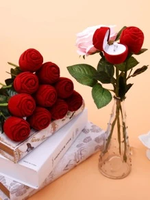 1pc Rose Shaped Ring Storage Box, Romantic Flower Design Creative Jewelry Box, Ring Case For Engagement Wedding Valentine's Day, Gift For Valentine's Day Back To School - Red - View 1