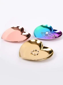 1pc Heart Shaped Jewelry Tray, Minimalist Stainless Steel Jewelry Display Holder For Home - Multicolor - View 1
